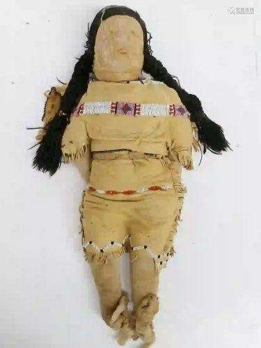 Lrg Antique Plains Native American Beaded Leather Doll