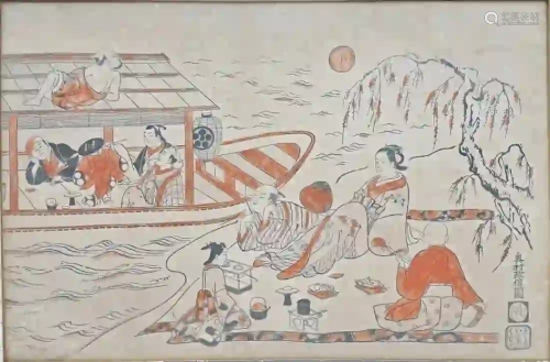 Antq Japanese Okumura Masanobu Ukiyo-e Woodblock Print