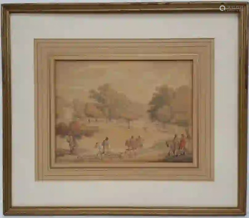 Thomas Rowlandson British Foxhunt Watercolor Painting