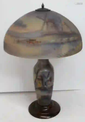 Antique Pairpoint Signed C Durand Reverse Painted Lamp