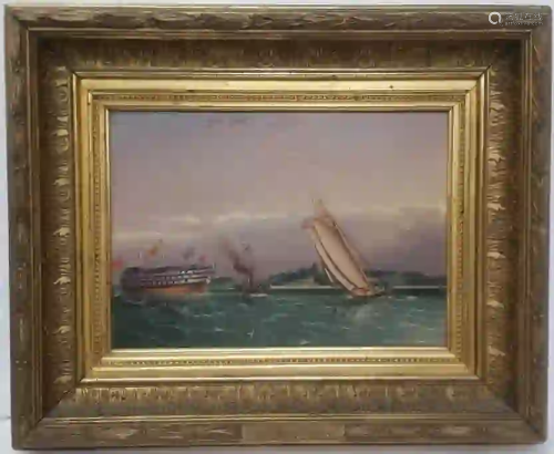 Thomas Birch School Marine Oil Painting Hudson River