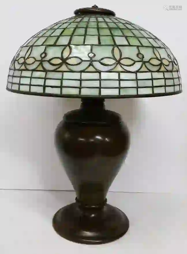 Antique Tiffany Studios Leaded Glass Bronze Base Lamp