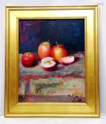 American School Late 20C Signed Apples Painting