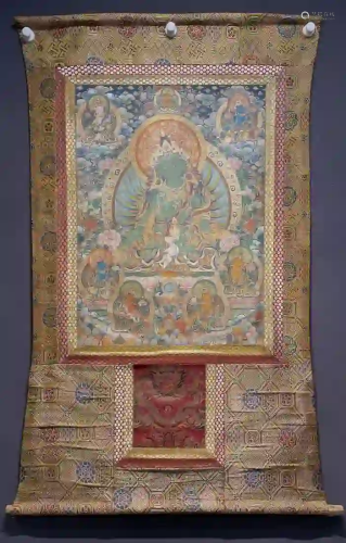 A TIBETAN BUDDHISM THANGKA OF GREEN TARA