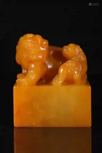 A TIANHUANG STONE CARVING LION AND CUB SEAL