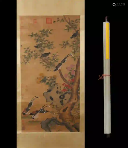 A CHINESE PAINTING OF BIRDS, LV JI