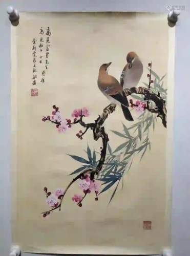 TWO MAGPIES PERCHING ON PLUM TREE, YUYUE
