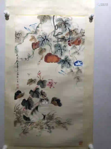 CHINESE PAINTING OF CAT AND FLOWER, CAO KEJIA