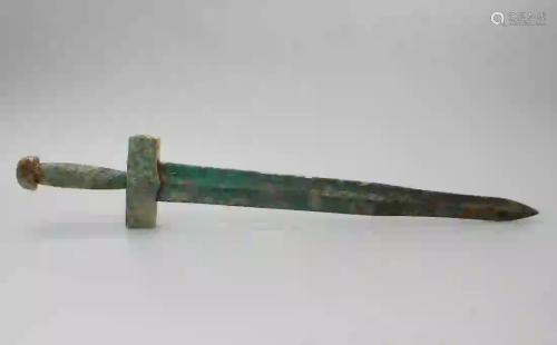 A BRONZE SWORD WITH JADE INLAID HANDLE
