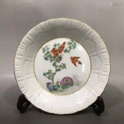 A FAMILLE ROSE 'BIRD AND FLOWER' PORCELAIN PLATE