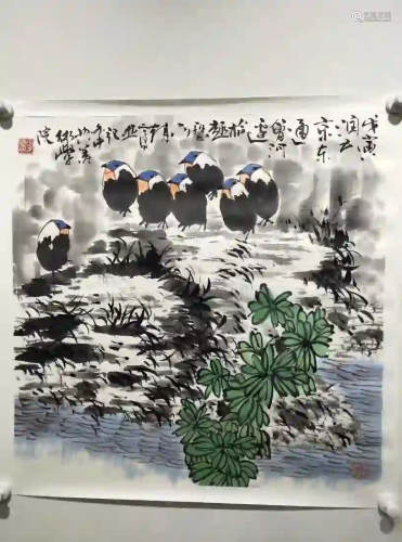 CHINESE PAINTING OF BIRDS BY RIVER, ZHAO NING'AN
