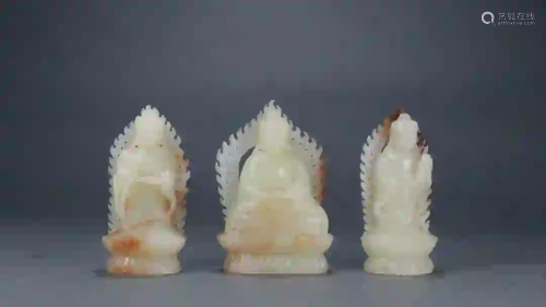 SET OF THREE JADE CARVING AMITABHA AND DISCIPLES