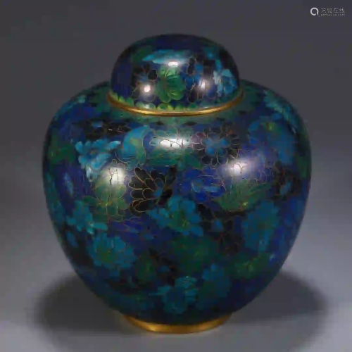 A CLOISONNE 'LOTUS' BRONZE JAR WITH COVER