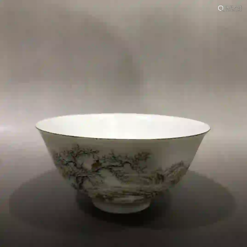 A PANORAMIC 'LANDSCAPE IN SNOW' PORCELAIN BOWL