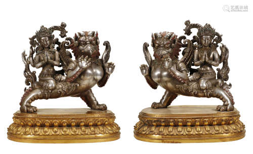 Ming Dynasty - Pair of Silver Beast Statues