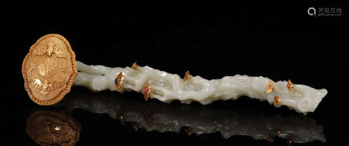 Qing Dynasty - Hetian Jade Wrap Gold Ruyi