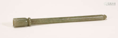 Qing Dynasty - Hetian Green Jade Brush Shaft
