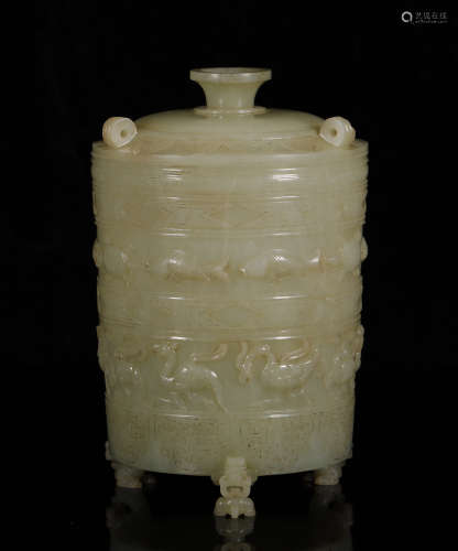 Han Dynasty - Phoenix Pattern Jade Jar with Cover