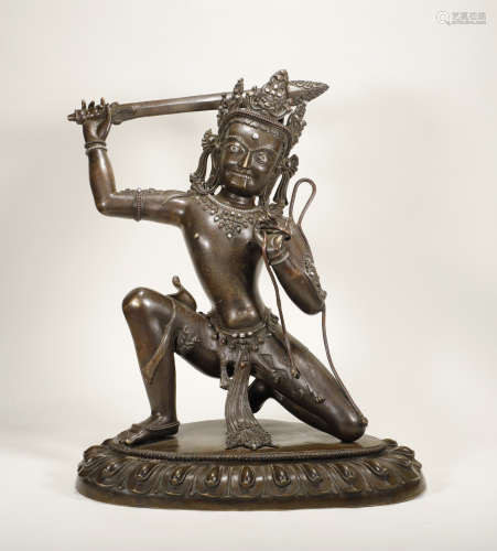 Ming Dynasty - Bronze with Silver Inlay Bodhisattva Statue