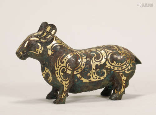 Han Dynasty - Gold Silver on Bronze Beast Ornament