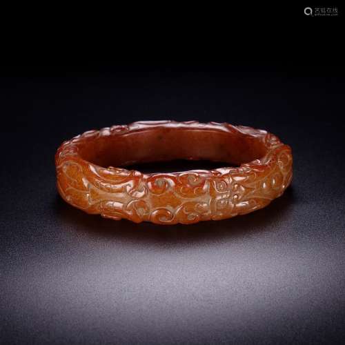 A Dragon&Phoenix Pattern Hetian Jade Bracelet