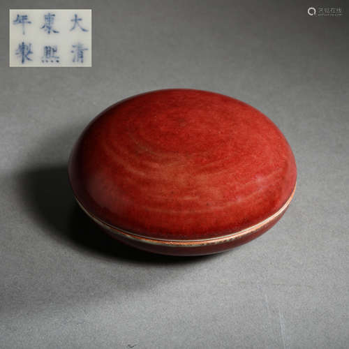 RED GLAZE COMPACT, KANGXI QING DYNASTY, CHINA