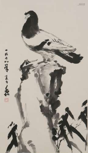 A Chinese Peace Dove Painting, Jiang Zhaohe Mark