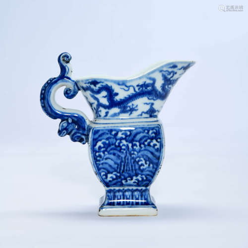 A Blue and White Dragon Pattern Porcelain Jue Zun