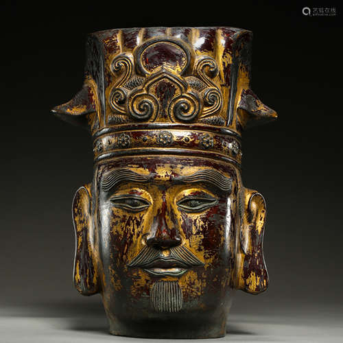 GILT BRONZE COURT OFFICER HEAD FIGURE, MING DYNASTY, CHINA