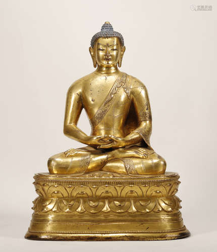 Ming Dynasty - Gilt Gautama Buddha Statue