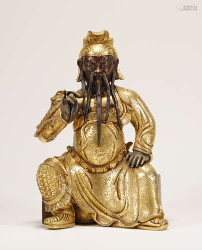 Qing Dynasty - Gilt Guan Yu Statue