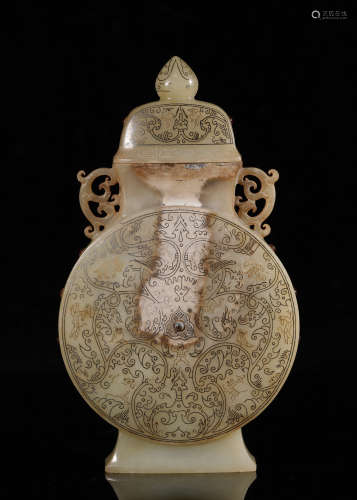 Qing Dynasty - Hetian Jade with Gold & Silver Inlay Vase