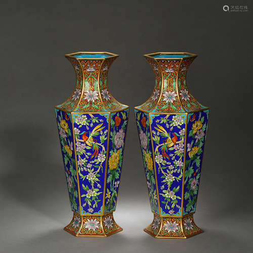 A PAIR OF CLOISONNE BOTTLES FROM THE 1970'S CHINA