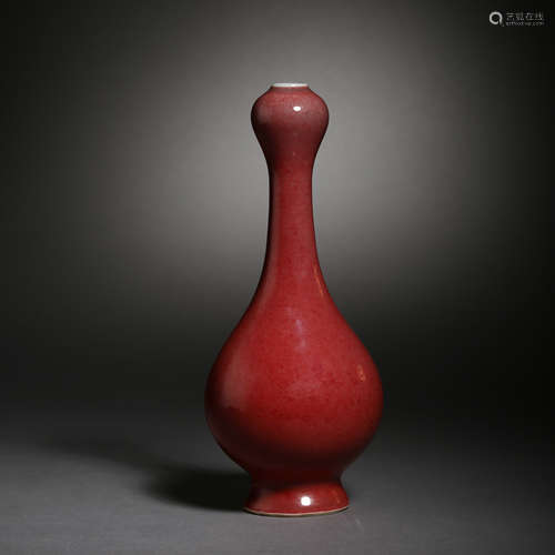 RED GLAZED GARLIC HEAD BOTTLE, QING DYNASTY, CHINA