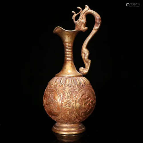 A Gild Bronze Dragon Pattern Wine Pot