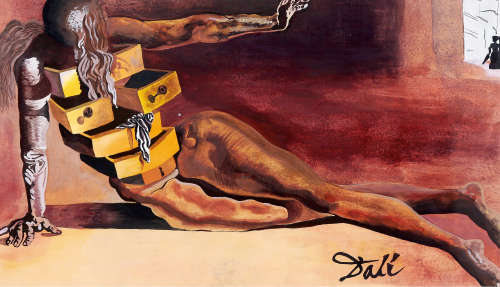 萨尔瓦多·达利  抽屉女子 镜框 纸上混合色彩