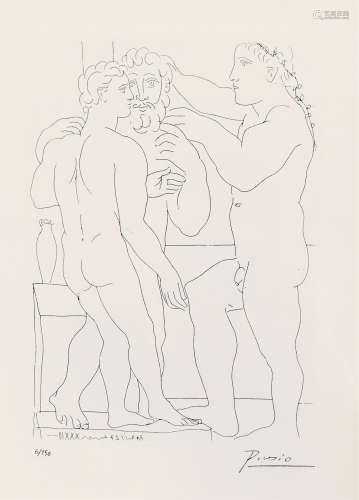 巴勃罗·鲁伊斯·毕加索  三裸男 镜框 石版画