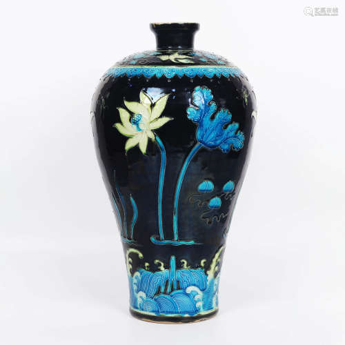 A Black Ground Lotus Porcelain Meiping