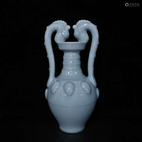 A Celadon Glazed Porcelain Double-eared Vase
