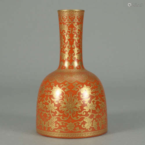 An Iron Red Gilt Bell-shaped Porcelain Zun