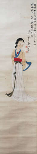 A Chinese Figure Hanging Scroll Painting, Zhang Daqian Mark