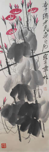 A Chinese Flower-and-plant Hanging Scroll Painting, Qi Baishi Mark