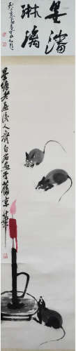 A Chinese Mouse Hanging Scroll Painting, Qi Baishi Mark