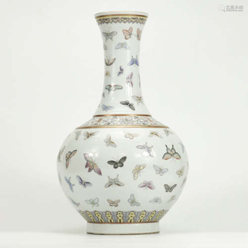 A Famille Rose Butterfly Porcelain Vase