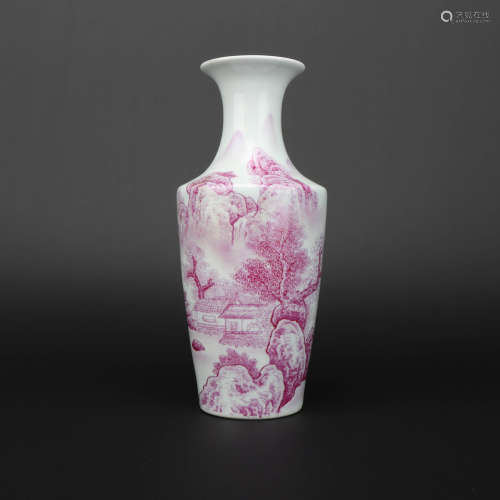 A Pink Landscape Porcelain Vase