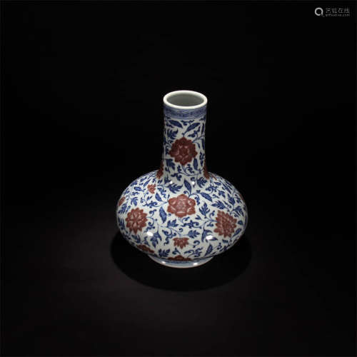 A Blue and White Underglaze Red Flower Porcelain Tianqiuping