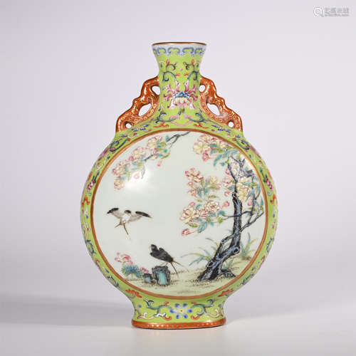 Qing famille rose vase with flowers and birds