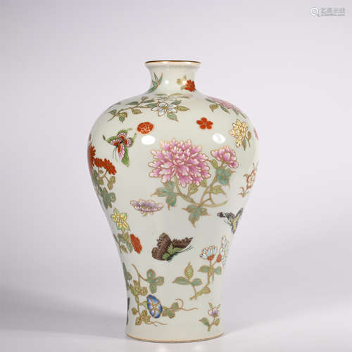 Qing famille rose flower and bird pattern plum vase