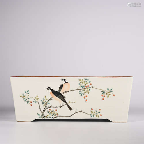 Qing pastel colored flower and bird square basin