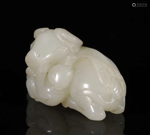 Qing Dynasty - Hetian Jade Ox Shape Ornament